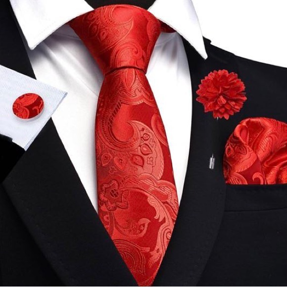 Other - Elegant Red Paisley Tie Set